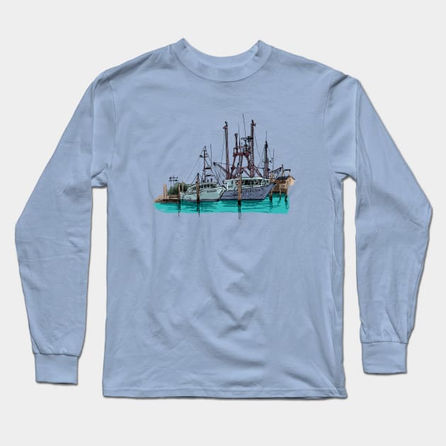 Montauk Fishing Boats Long Sleeve T-Shirt by enoogs